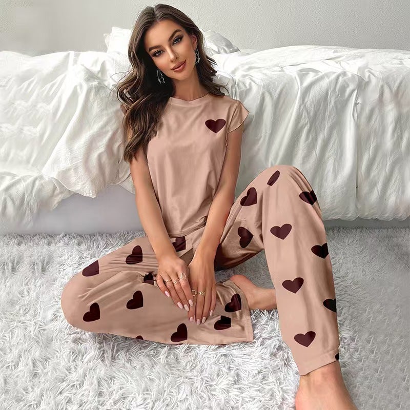Milk Silk New Small Fly Sleeve Women'S Home Clothes Printed Solid Color Thin Pajamas Suit Can Be Worn Outside - Image 2